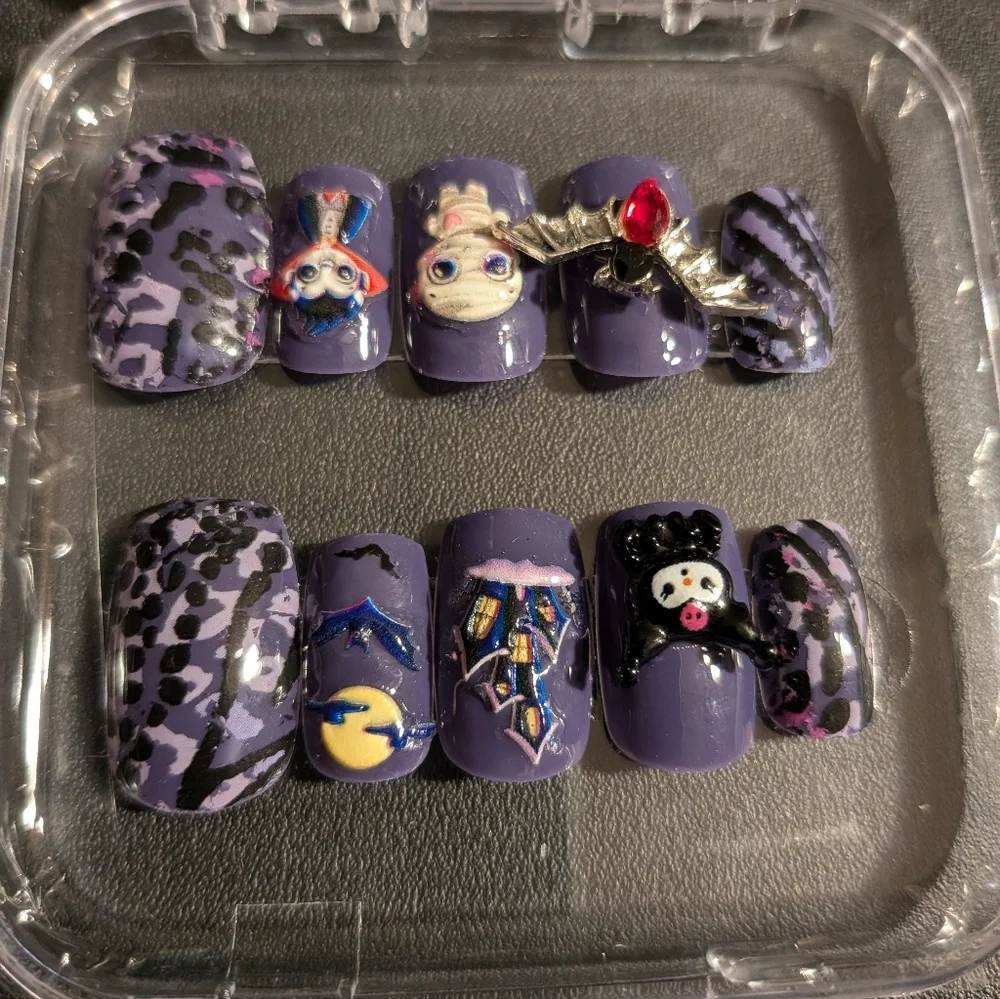 Handmade Halloween-Themed Custom Short Nails Sz 03224